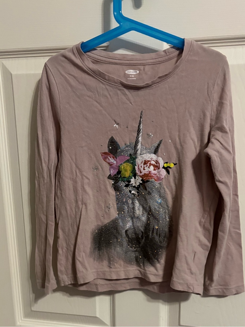 198- Old Navy Mauve Girls' Unicorn Floral Glitter Long-Sleeve Top
